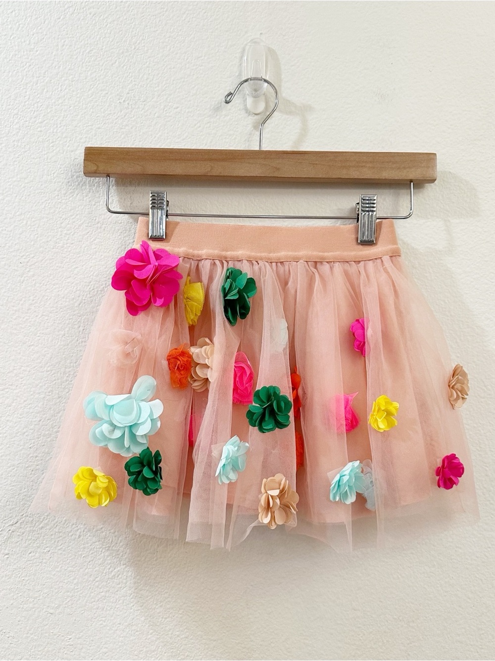 Mini Boden Girls Floral Appliqué Tulle Skirt Pink Size 3-4Y